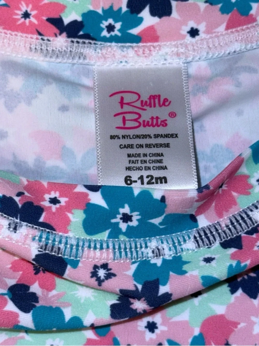 Ruffle Butts Floral Rash Guard 6-12M Long Sleeve Swim Top Adjustable Side Tie